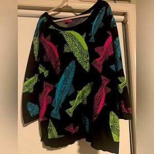 Betsey Johnson neon fish knit cotton oversized sweater